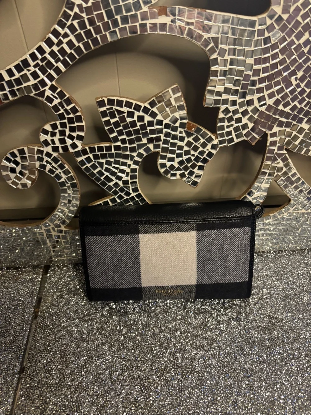 🌟Kate Spade Black and Gray Check Envelope Crossbody